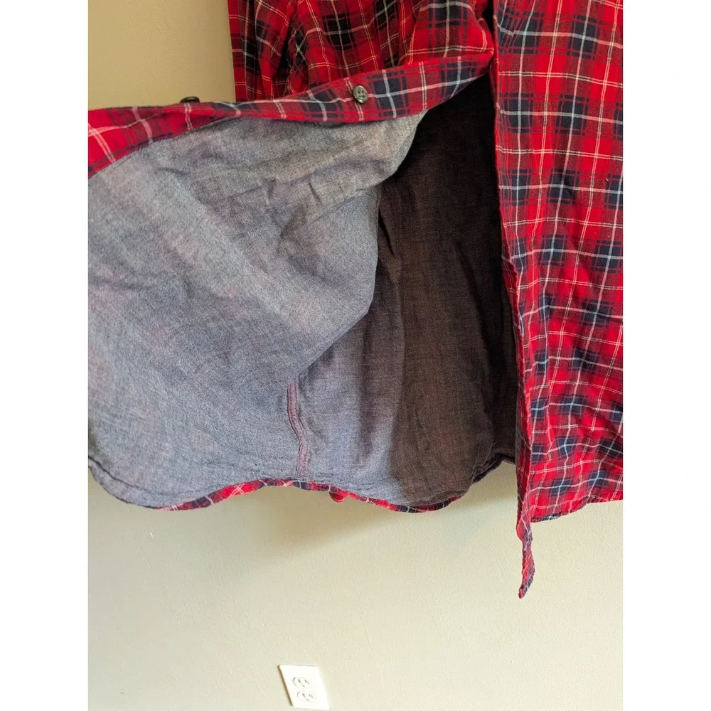 Banana Republic Mens XXL Slim Fit Red Plaid Double Faced Button Down Shirt